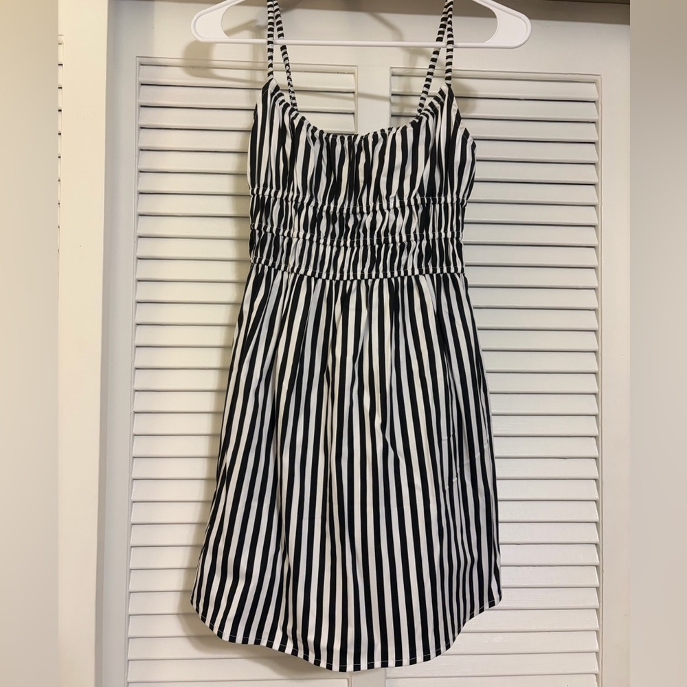 Olivaceous Black and White Striped Dress